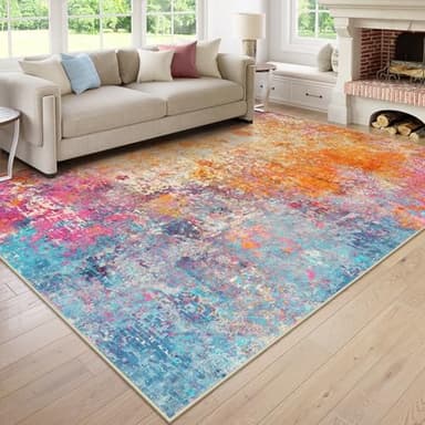 Lahome Modern Abstract Area Rugs 9x12 Living Room Rug Non Slip, Washable Colorful 9x12 Area Rug for Bedroom Girls Nursery, Soft Large Accent Carpet for Dining Room Table Office Home Decor - Image 1