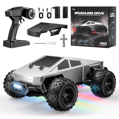 WayEee RC Car 1/16 Brushless Fast Cars Toys for Adults and Boys 8+, Max 35 mph High Speed 4X4 Truck, 2.4GHz Remote Control, 2 Replaceable PVC Shell, All Terrain Vehicle, Colorful LED Lights - Image 1
