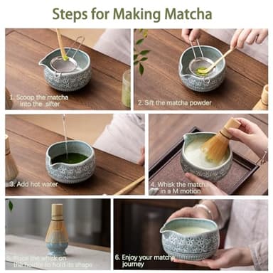 Buucup Matcha Whisk Set, Ceramic Matcha Set Includes Matcha Bowl, Matcha Whisk and Holder, Bamboo Scoop, Scoop Rest, Sifter and Tea Towel - 7 Pcs Matcha Kit for Matcha Lovers (Blue) - Image 6