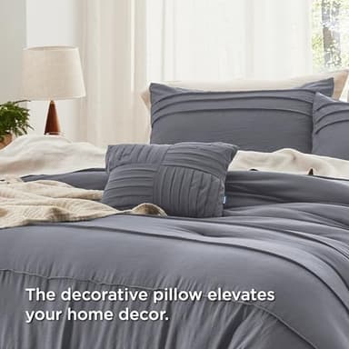 Bedsure Queen Comforter Set - 4 Pieces Pinch Pleat Bed Set, Dark Grey Boho Bedding for All Season, 1 Soft Comforter, 2 Pillowcases, 1 Decorative Pillow - Image 5