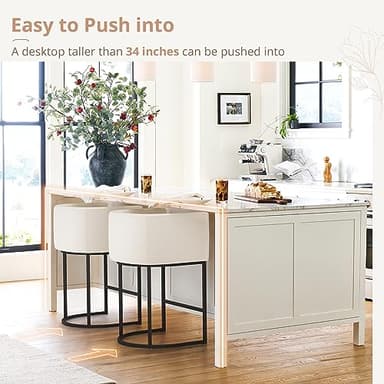 LUE BONA 27" H Counter Height Bar Stools Set of 3, Modern Barrel Counter Stools with Backrest and Arms, Black Metal Frames, Linen Fabric Upholstered Accent Barstools for Kitchen Island, Beige - Image 4