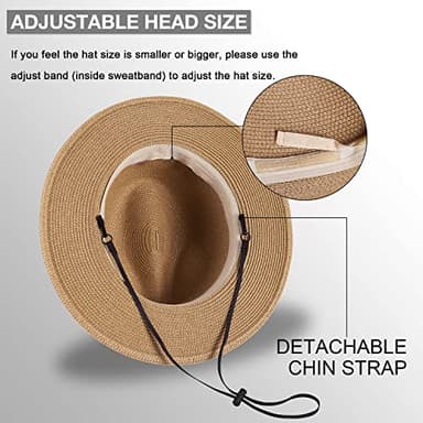 Wide Brim Straw Panama Hat - Stylish Lightweight, Breathable Men's & Women's Fedoras Provide Excellent UV Protection - Perfect Beach, Pool, Festival, Vacation, & Resort Wear - Buckles Belt Light Brown - Image 2