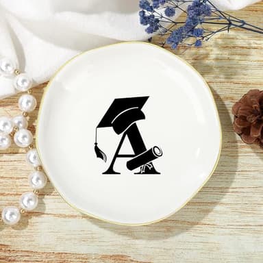 Graduation Gifts for Her, College High Senior Class of 2025 Graduate Gifts for Daughter Granddaughter Niece Women Ceramic Trinket Dish Jewelry Ring Holder Initial A - Image 2