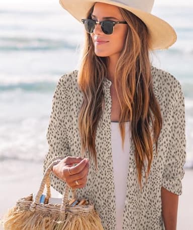 Zoye Chen Women’s Bikini Swimsuit Cover Up Button Down V Neck Shirts Long Sleeve Blouse Beachwear Bathing Suit (Apricot leopard, Large) - Image 3