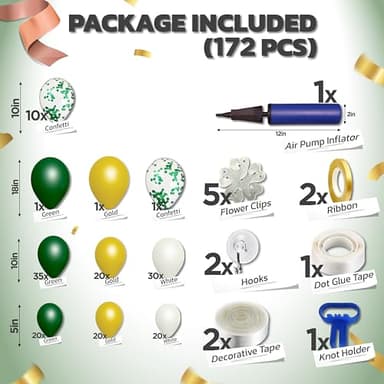 Balloon Garland Arch Kit 172pcs Green Balloons Garland kit Metallic Gold, White & Confetti Balloons for Weddings, Birthday Party Decorations, Bridal Showers and New Year Parties - Image 2