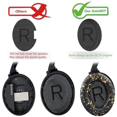 SoloWIT Replacement Earpads Cushions for Bose QuietComfort 35 (QC35) & Quiet Comfort 35 II (QC35 ii) Headphones, Ear Pads with Softer Leather, Noise Isolation Foam, Added Thickness (Black Gold) - Image 7