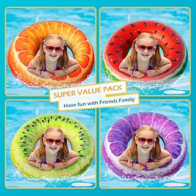 Jasonwell Inflatable Pool Floats Kids - 2 Pack Floaties Pool Tubes Swim Rings Fruit Water Floaty Watermelon Kiwi Inflatable Pool Toys Float for Swimming Pool Party Lake Beach Adults - Image 3