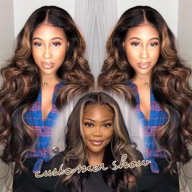 Mayouda Long V Part Body Wavy Wig With Black With Highlight Brown Upgrade U Part Synthetic Water Wavy Wigs for Black Women Full Head Clip In Hair Glueless Synthetic Wigs (Black Mix Brown) - Image 2