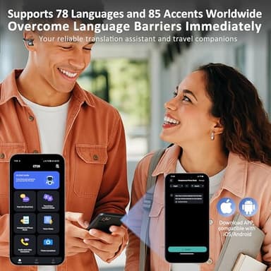 AI Language Translation Earbuds Real Time, IAMJOY Language Translator Earbuds Open Ear Clip-On Design, 163 Language & Accents Two-Way Translator Device with APP for Travel Learning Business, Black - Image 3
