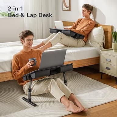 HUANUO Laptop Bed Desk, Laptop Tray Computer Lap Desk for Bed Couch Sofa Floor, Bed Tray for Working, Eating, Foldable Lap Stand Table with Height Adjustment & 35° Adjustable Tilt Angle, HNLD19 - Image 6