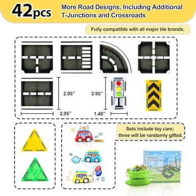 Drofex 42pcs Magnetic Tiles Road, Magnetic Building Blocks City Construction Toys for 3+Year Old Boys Girls, Kids Montessori Toys for Toddler, STEM Learning Gifts - Image 9