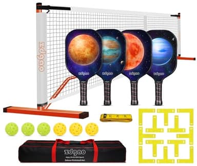 Pickleball Nets Set with 4 Fiberglass Lightweight Pickleball Paddles, 6 Outdoor Pickle Balls, and Court Marking Kit, and Carrying Bag Portable Pickleball Net for Backyard, Driveway - Image 1