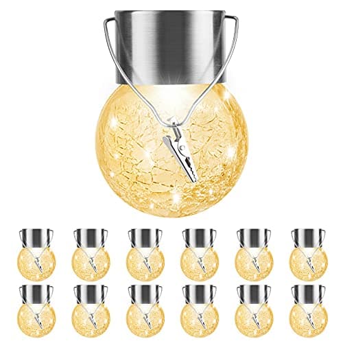 Solar Outdoor Lights Decorative 12 Pack, Hanging Solar Garden Lights Waterproof, Solar Powered Globe Lantern Cracked Glass Ball Lights for Yard Patio Fence Tree Umbrella Holiday Decoration,Warm White - Image 1