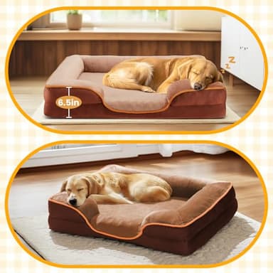 DUMOS Orthopedic Dog Bed, Washable Dog Couch Bed with Removable Cover, Waterproof Pet Bed for Medium Size Dogs, Memory Foam Pet Bed Non-Slip Base, Brown - Image 2