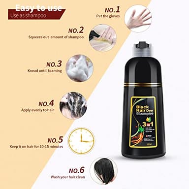 KINGMING Black Hair Dye Shampoo for Gray Coverage - 3 in 1 Herbal Instant color with 100% Cover for Women & Men (500ml) - Image 6
