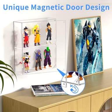 AITEE Acrylic Display Case, Clear Display Case for Funko Pop Figures, 2 Layer Wall Mounted or Desktop Dustproof Display Cabinet Shelf for Collectibles,Mini Toys,Rock, Amiibo - Image 4
