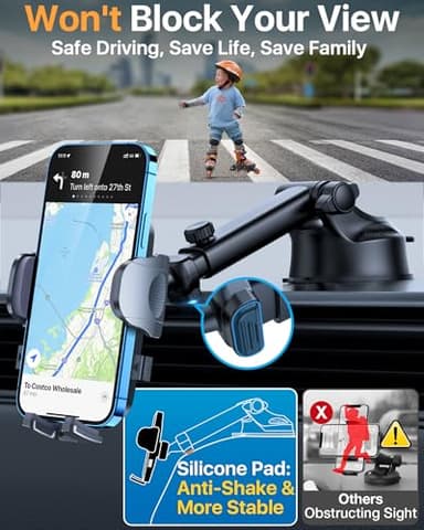 2025 Ultimate Car Phone Mount【98+LBS Strongest Suction & Military-Grade】【Patent & Safety Certs】 Cell Phone Holder Truck Stand for Dashboard Windshield Vent for iPhone 16 Pro Max Samsung (Black) - Image 5