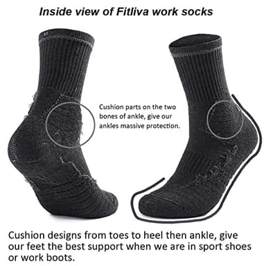 Fitliva Work Socks for Steel Toe Boots Men Size 13-15 Cushioned Cotton Crew Socks 6 Pack Black - Image 2