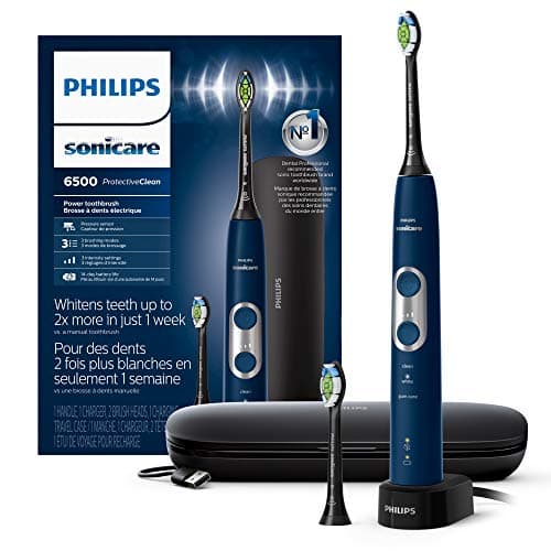 Philips Sonicare ProtectiveClean 6500 Rechargeable Electric Toothbrush, with Pressure Sensor, 3 Cleaning Modes, SmarTimer and QuadPacer, 14-Day Battery Life, Charging Travel Case, Navy Blue, HX6462/07 - Image 1