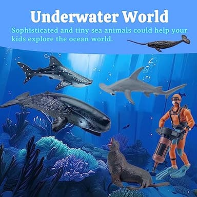 20pcs Mini Ocean Animal Figurines - Realistic Sea Creatures Toy Figures with Sharks, Whales & Diver Figures - Great for Kids' Parties, Cake Topepr & Gift - Image 2
