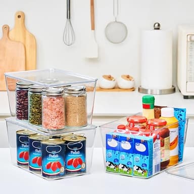 theaoo Clear Storage Bins with Lids Stackable - Large Plastic Containers for Pantry Organization and Storage - Perfect for kitchen,Fridge,Laundry Room,Bathroom,Garage,Closet,Cabinet Organizer - 8 Pack - Image 3