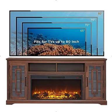 JXQTLINGMU Fireplace TV Stand with 36" Electric Fireplace for 80 Inch TV, Farmhouse 32" Tall Highboy Entertainment Center w/6 Shelves, Modern Media Console w/Storage for Living Room, Brown - Image 7