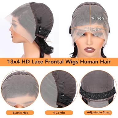 Bob Wig Human Hair 12 Inch 13x4 Lace Front Wigs Human Hair Pre Plucked 180% Density Short Straight Bob Wig Natural Color Glueless Bob Wigs for Black Women - Image 5
