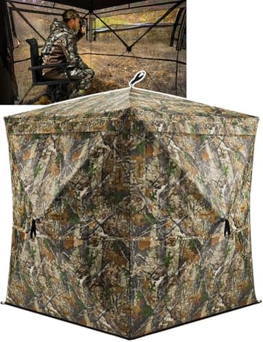 TIDEWE Hunting Blind 270°See Through with Carrying Bag, 1-2 Person Pop Up Ground Blinds, Portable Resilient Hunting Tent (Forest Fade Camo) - Image 1