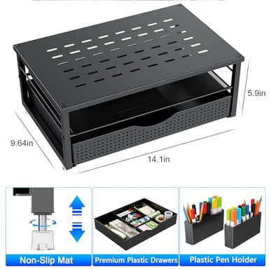 gianotter Desk Organizers and Accessories, Monitor Stand with Drawer and 2 Pen Holder, Desktop Organizer Suitable for Offices and Dormitories (Black) - Image 3