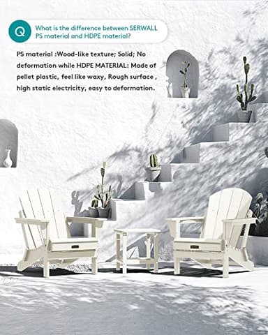 SERWALL Adirondack Chair - Folding Adirondack Chairs HIPS Outdoor Chairs Set of 6 Weather Resistant- White - Image 6