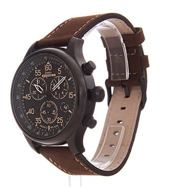 Timex Men’s T49905 Expedition Field Chronograph Black/Brown Leather Strap Watch - Image 2