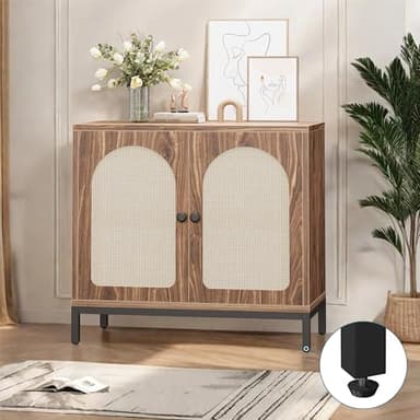 GarveeHome Rattan Sideboard Buffet Cabinet, Kitchen Storage Cabinet with Adjustable Shelf for Living Room, Hallway, Dark Brown - Image 7