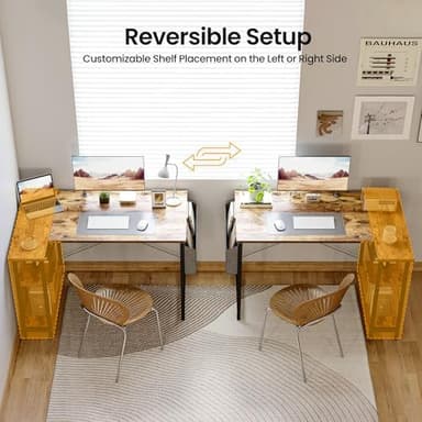 CubiCubi L Shaped Desk, 47" Computer Table with Reversible Storage Shelves Home Office Corner Study Writing Gaming, Rustic Brown - Image 8