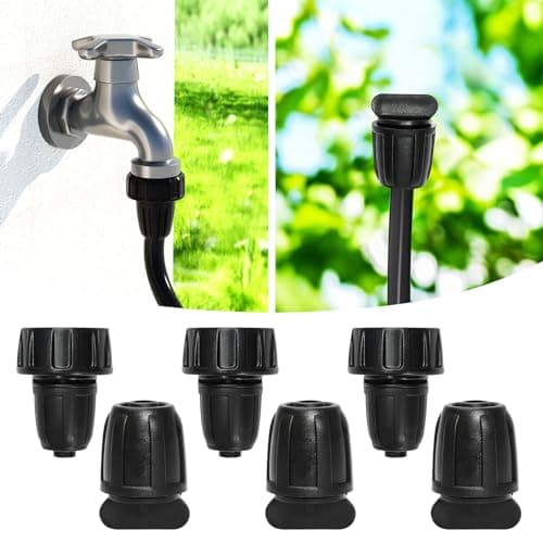 Bonviee Drip Irrigation Parts for 5/16" Main Line - (6-Pack) - 3 x PVC Female Hose Thread Non-Swivel Adapter and 3 x Barbed Threaded End Plugs - Drip Irrigation Fittings - Image 1