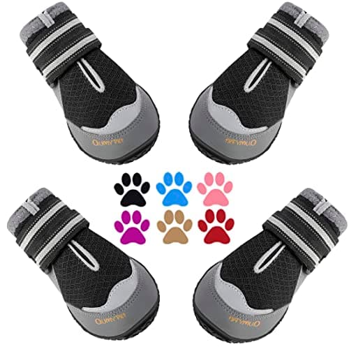 QUMY 4PCS Dog Boots for Large Dogs, Medium Dog Shoes & Paw Protectors for Hot Pavement, Summer Heat Protection, Mesh Breathable Nonslip Dog Booties for Hardfloors, Walking Running Hiking Black Size 8 - Image 1