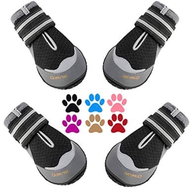 QUMY 4PCS Dog Boots for Large Dogs, Medium Dog Shoes & Paw Protectors for Hot Pavement, Summer Heat Protection, Mesh Breathable Nonslip Dog Booties for Hardfloors, Walking Running Hiking Black Size 8 - Image 1