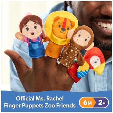 Ms. Rachel Finger Puppets Zoo Friends 4-Pack, Lion, Monkey & Parrot, Educational Toys & Animal Puppets, Toddler Toys for Girls & Boys Ages 6 Months-2+ - Image 3