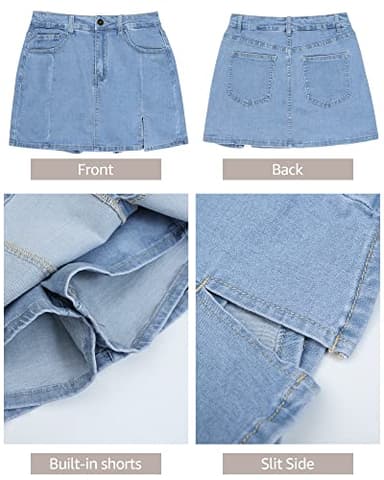 luvamia Flexclusive Skorts Skirts for Women Denim Mini Side Slit with High Waisted Jean Shorts Stretchy Skorts Dressy Jean Skirt for Women Going Out Shorts Blue Fog Size Medium - Image 7