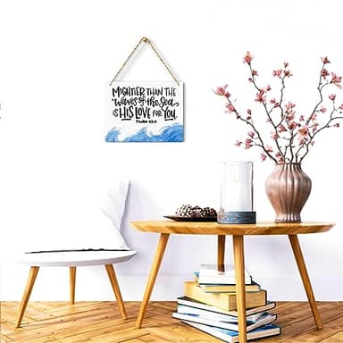 Inspirational Nautical Decor Mightier Than The Waves of The Sea Psalm 93:4 Scripture Wooden Hanging Sign Christian Gift for Baby Kids Girl Boy Nursery Teen Room Bible Verse Wall Art 10 x 8 Inches - Image 2