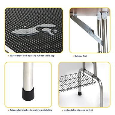 ROOMTEC 46" Dog Grooming Table,Foldable Home Pet Bathing Station with Adjustable Height Arm/Noose/Mesh Tray - Image 4