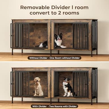 78 Inch Dog Crate Furniture for 2 Dogs,Extra Large Double Dog Kennel Furniture with Removable Divider, XXL Thick Wooden Dog Cage TV Stand - Image 7