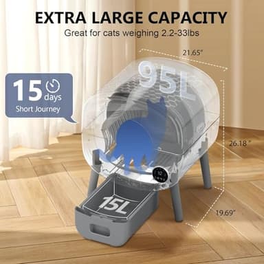 Cumrige Self Cleaning Litter Box, Large Capacity Automatic Cat Litter Box Self Cleaning for Cats, App Control,Safety Protection, 2 Roll Garbage Bags,White & Grey - Image 2