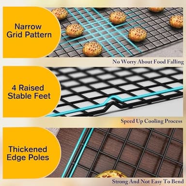 2PCS Cooling Racks for Cooking and Baking - 10" x 16"Heavy Duty Stainless Steel Wire Rack for Baking, Grilling, Roasting - Oven & Dishwasher Safe - Fits Half Sheet Pan(Black) - Image 4