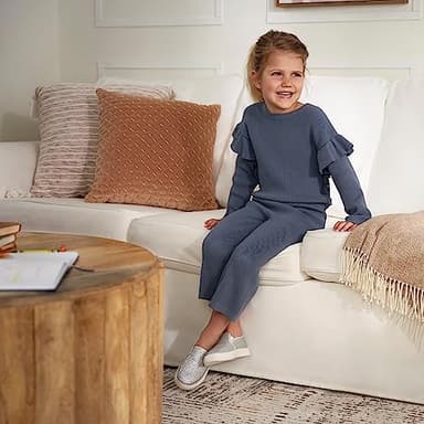 Gerber Baby Girls Toddler Sweater Knit Top and Cropped Pant Set, Teal, 5 Years - Image 2