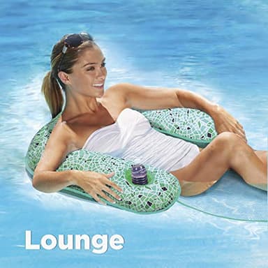 Aqua Mosaic 3-in-1 Pool Chair Float – Inflatable Floating Pool Chair for Adults – Use as a Lounge, Chair, or Drifter – Green Mosaic - Image 2