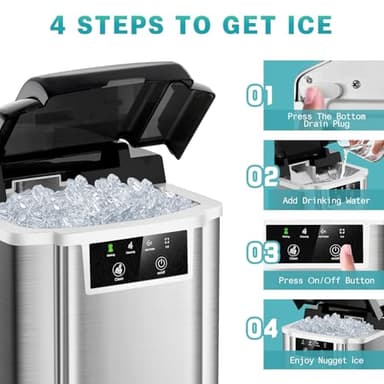 TOTTE Nugget Ice Maker Countertop,38lbs/24H Self-Cleaning with Soft Chewable Pellet Ice, Stainless Steel Machine with Basket and Scoop, Portable Crushed Sonic Ice Makers for Home,Kitchen,Office - Image 5