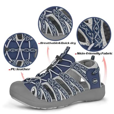 GRITION Hiking Sandals Women Closed Toe, Waterproof Lightweight Adjustable Hiking Athletic Sandals, Breathable For Beach Summer Adventure Comfortable Outdoor Sport (7 US, Navy) - Image 2
