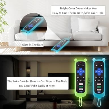 2 Pack Cute Roku Remote Cover - Silicone Protective Case for Roku TV TCL - Anti Slip Remote Sleeve Glow in The Dark (Glow Green + Glow Blue) - Image 5