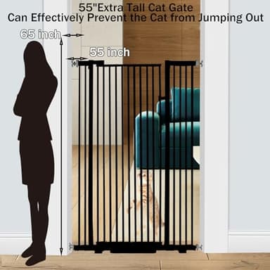 55.1 Inch Tall Baby Gate Auto Close Dog Gate Adjustable 29.92" - 43" Wide Pressure Mounted Walk Through Swing Pet Gate for Doorways (Black, 29.92" - 43") - Image 2