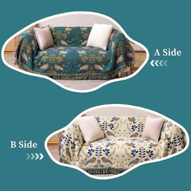 6-Layer Soft Throw Blanket for Couch, Boho 100% Cotton Blankets & Throws Floral Farmhouse Bed Throw Blanket Thick Warm Cozy Rustic Throw for Couch Bed Living Room Decor Furniture Protector, 79"*90" - Image 5